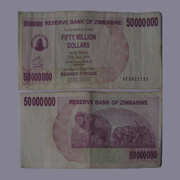 Zimbabwe, 50000000 Dollars, 2008 P-57, Used Condition XF, Original Banknote for Collection