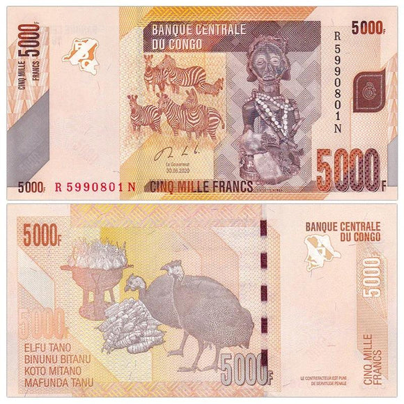 Congo, 5000 Francs, 2020 P-102, UNC Original Banknote for Collection