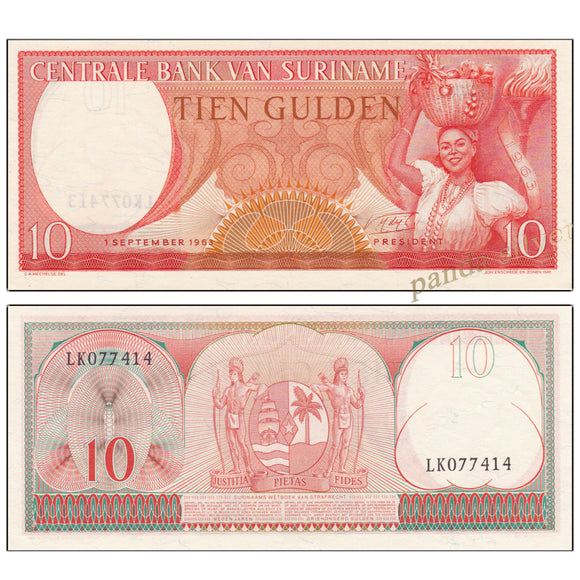 Suriname 10 Gulden, 1963 P-121 UNC Banknote for Collection