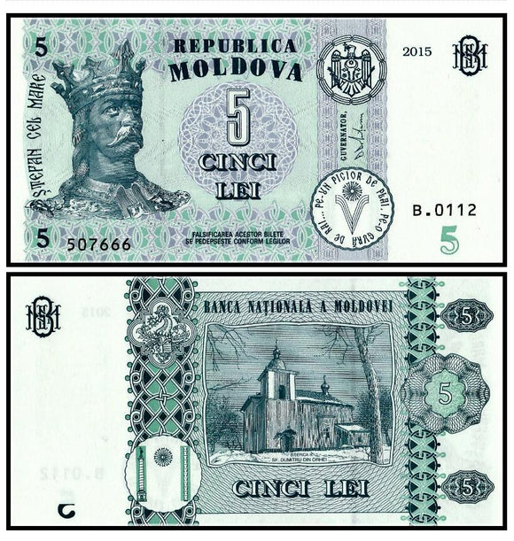 Moldova 5 Lei  2015 P-New Original Banknote