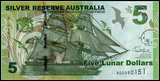 Australia 5 Lunar Dollars, 2015 Silver Reserve, "Sail Boat" Commemorative Banknote