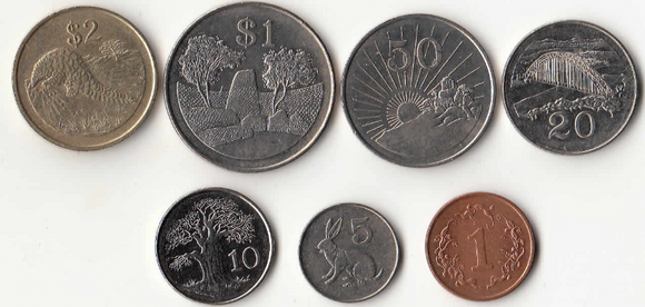 Zimbabwe, Set 7 PCS Coins, VF Used Condition, Original Coin for Collection
