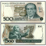 Brazil 500 Cruzados 1988 P-212d Original Banknote