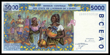 Ivory Coast, 5000 Francs, 2001, P-113Ak, UNC Original Banknote for Collection
