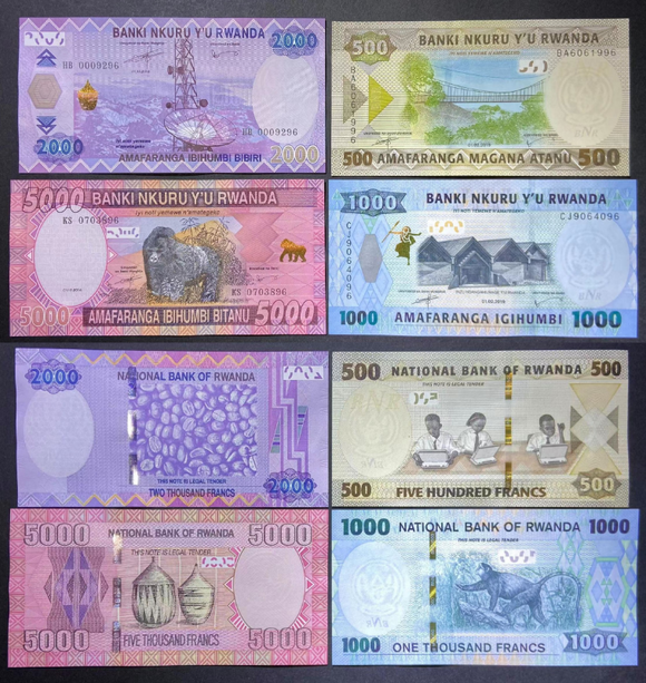 Rwanda, Set 4 PCS Banknotes, 500,1000,2000,5000 Francs, UNC Original ...