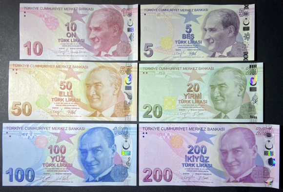Turkey, 5,10,20,50,100,200 Lira, Set 6 PCS Banknotes, 2009, UNC Original Banknote for Collection