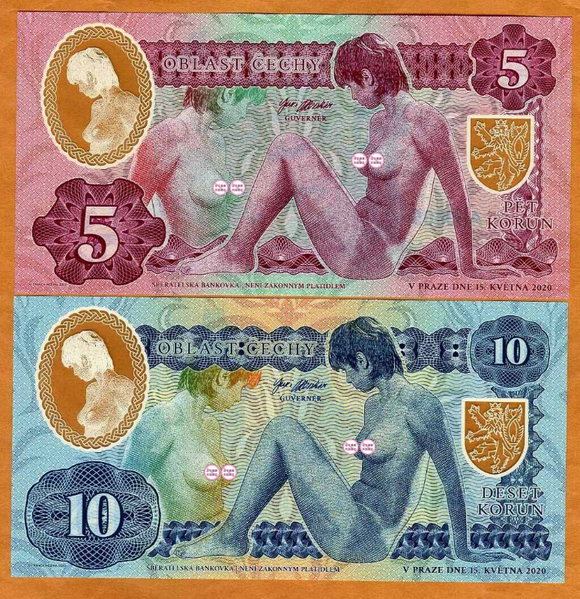 Bohemia, Set 2 PCS, 5 & 10 Korun, 2020, FANTASY Polymer Banknotes, UNC Banknote for Collection