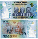 Namibia 30 Dollars, 2020 P-New, 30th Independence Commemorative UNC Polymer Banknote for Collecction