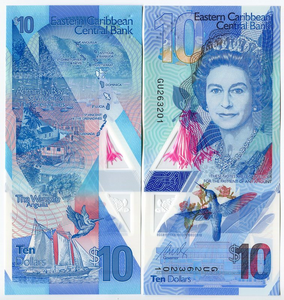 East Caribbean 10 Dollars, 2019 P-56 Polymer Banknote for Collection