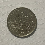 France 5 Francs, 1960-1990 Random Year, Old F Condition Original Coin for Collection
