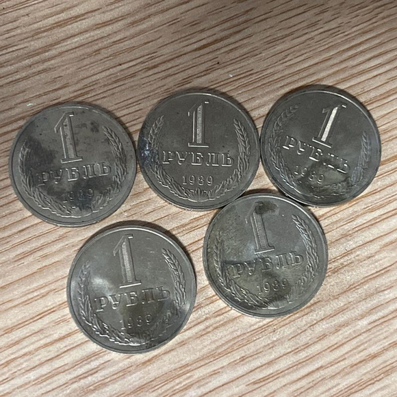 CCCP, 5 PCS 1 Ruble Coins, 1989, Bad Condition F-G, USSR Original Coin for Collection