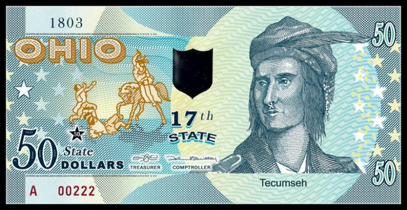 U.S. America, United States, 50 Dollars, 2015, The 17th State Ohio, UNC Polymer Fantasy Banknote for Collection