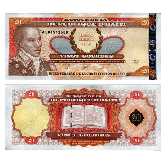 Haiti, 20 Gourdes, 2001 P- 271, UNC Original Banknote for Collection