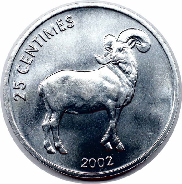 Congo, 25 Centimes, 2002, UNC Original Coin for Collection