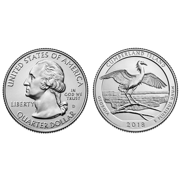 US America 2018 Quarter, 25 Cent Coin National Parks Cumberland Island Original Coin
