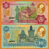 Bohemia, Set 2 PCS, 5 & 10 Korun, 2020, FANTASY Polymer Banknotes, UNC Banknote for Collection