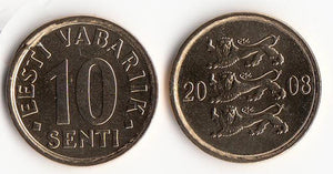 Estonia 10 cent coin 2008 , original