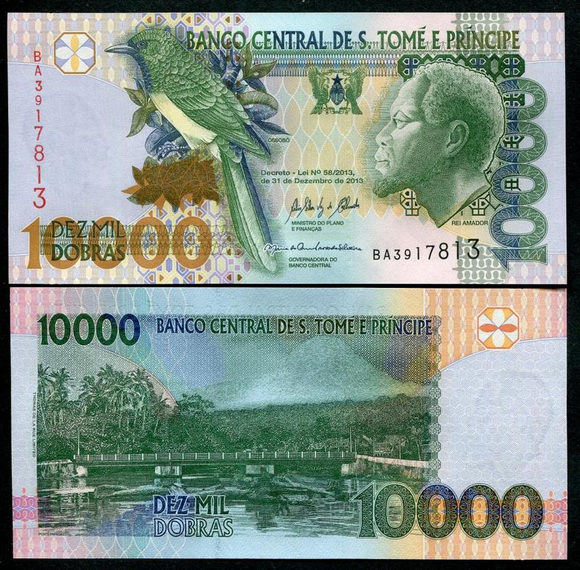 Sao Tome and Principe 10000 Dobras, 2013 P-66, UNC Original Banknote for Collection