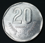 Costa Rica, 20 Colones, 1983-94 Random Year, VF Used Condition, Original Coin for Collection