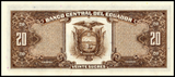 Ecuador, 20 Sucres, 1986-1988, P-121A, AUNC Original Banknote for Collection