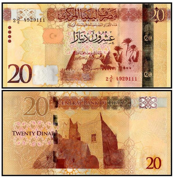 Libya Lybien , 20 Dinars, 2016 , P-New, UNC Original Banknote