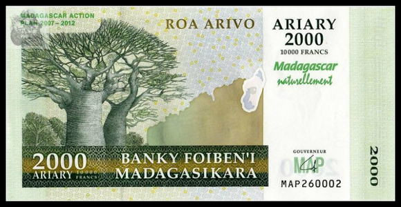 Madagascar, 2000 Ariary, 2007, P-93, UNC Original Banknote for Collection