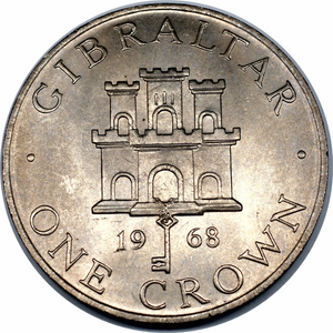 Gibraltar, 1 Crown, 1967-1970 Random Year,  AUNC Used Condition, Original Coin  for Collection