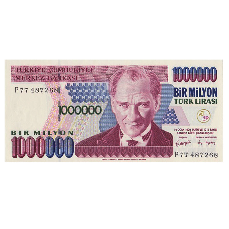 Turkey 1,000,000 Lira Banknote 1970 (2000) – Uncirculated P-213 U Serial