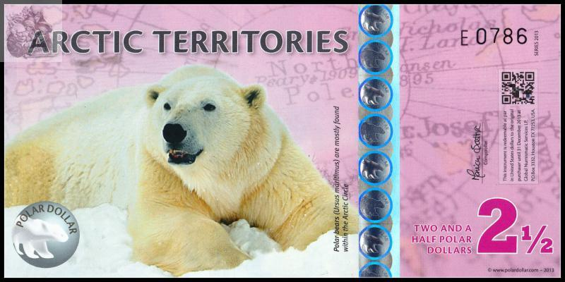 thumbnail image 2 of Arctic Territories $8 2011 Polymer UNC Fantasy Note – Polar Bears, Uncirculated 2 of 2