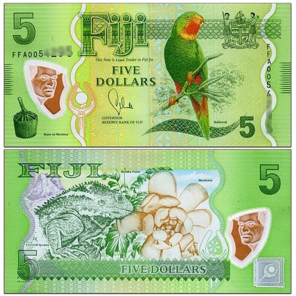 Fiji 5 Dollars, 2013, Polymer, P-115, UNC Original Banknote