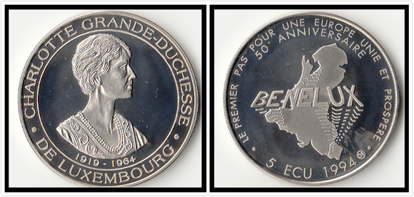 Luxembourg, 5 ECU, 1994, UNC Original Coin for Collection