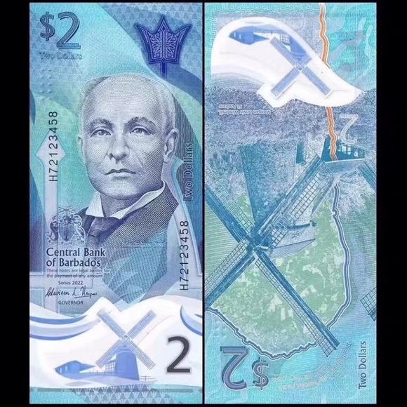 Barbados, 2 Dollars, 2022, UNC Original Banknote for Collection