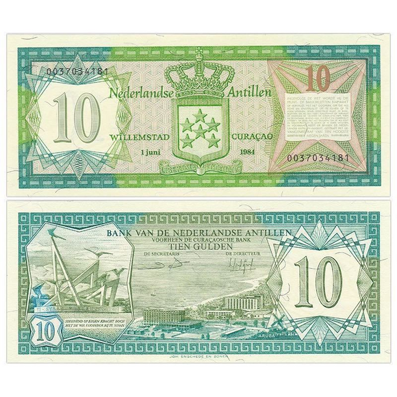 Netherlands Antilles, 10 Gulden, 1984, UNC Original Banknote for Collection