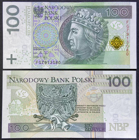 Poland, 100 Zlotych, 2018, P-186, UNC Original Banknote for Collection
