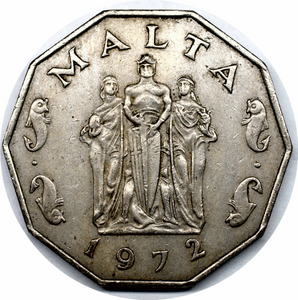 Malta, 50 Cents, 1972, F-VF Used Condition , Real Original Coin for Collection
