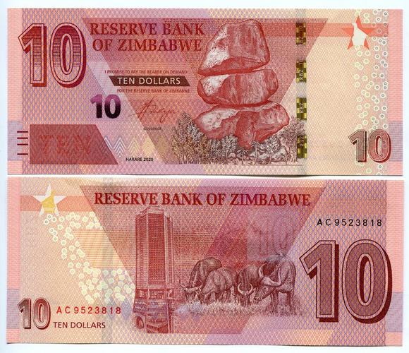 Zimbabwe, 10 Dollars, 2020 P-103, UNC Original Banknote for Collection