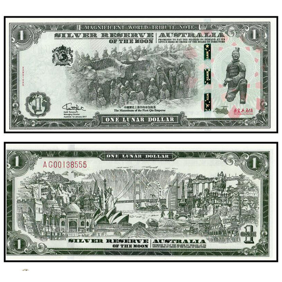 Silver Reserve Australia 1 Lunar Dollar, 2017, Terracotta Army, commemorative banknote UNC original