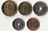 Denmark,  Set 5 PCS Coins, UNC Original Coin for Collection