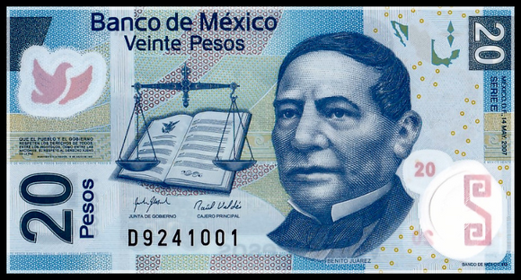 Mexico, 20 Pesos, 2007, P-122c, UNC Original Banknote for Collection