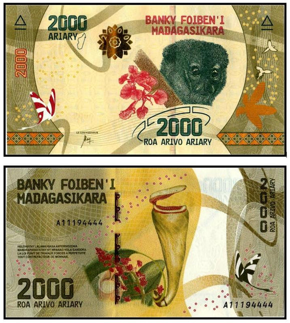 Madagascar 2000 Ariary 2017 P-New UNC original Banknote