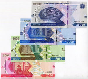Uzbekistan Set 4 PCS 2000-20000 Soms Banknotes, 2021 P-New, UNC Banknote for Collection