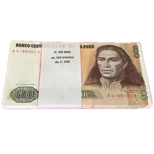 Peru 500 Intis , Full Bundle 100 PCS banknotes, 1987, P-134, UNC, Lot Pack, Original banknote