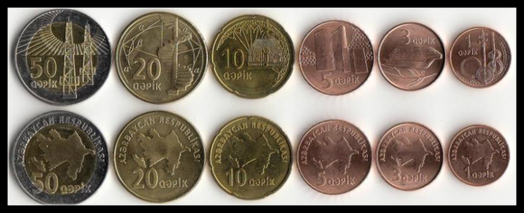Azerbaijan, Set 6 PCS Coins, UNC Original Coin for Collection
