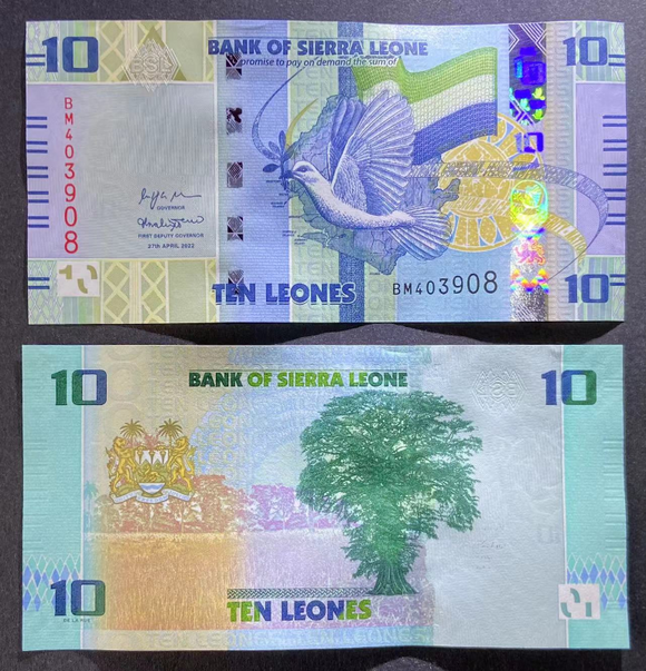 Sierra Leone, 10 Leone, 2022, P-W37, UNC Original Banknote for Collection