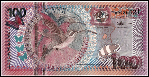 Surinam, 100 Gulden, 2000, P-149, UNC Original Banknote for Collection