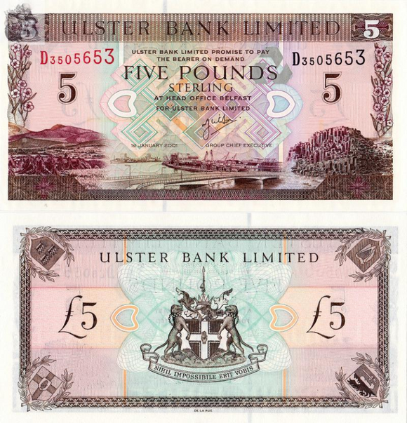 NorthIreland, 5 Pounds, 2001, UNC Original Banknote for Collection