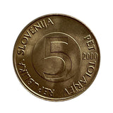 Slovenia 5 Tolarjev,Random Year Original Coin for Collection KM#6