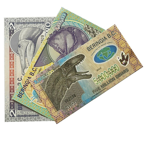 Beringia B.C. , Set 3 PCS, (2 2000000 2000000 Dinars) 2012-2013 Polymer Fancy Banknote for Collection