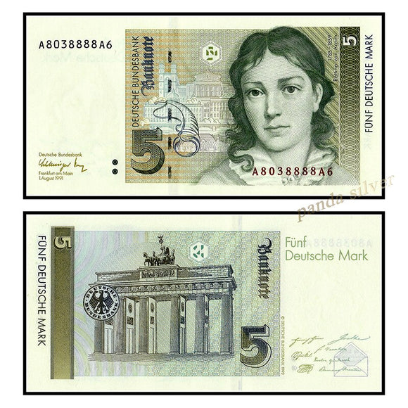 Germany 5 Deutsche Mark 1991 P-37 UNC Original Banknote