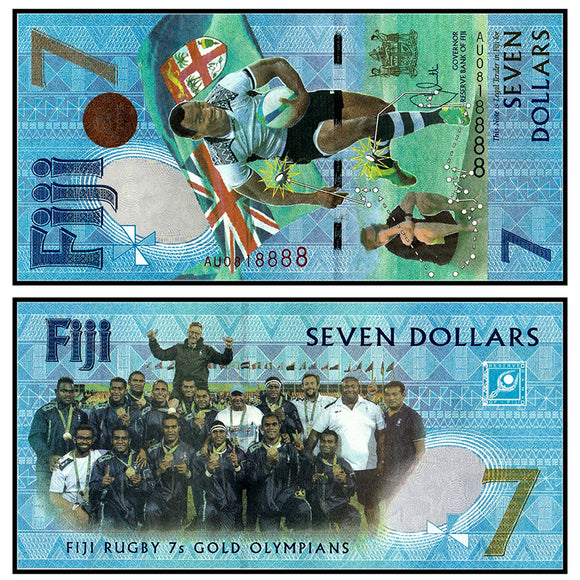 Fiji 7 Dollars, 2016/2017, P-New, Osea Kolinisau-RUGBY, UNC>Commemorative original banknote